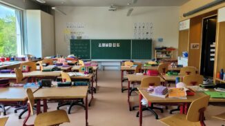File photograph: an elementary-school classroom in Germany, not France or the protests. Photograph date unknown.
