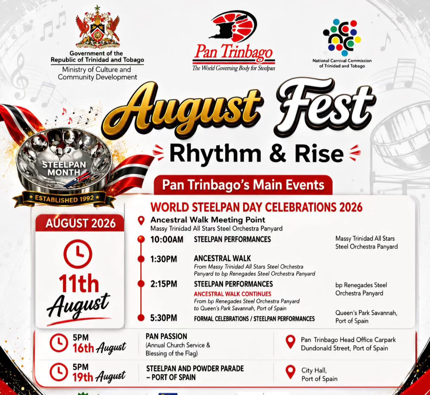 August Fest — Rhythm & Rise, Pan Trinbago Steelpan Month events in August 2026